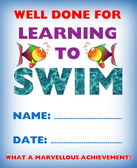Certificate of Achievement: Well Done for Learning to Swim | Kids certificate, Learn to swim